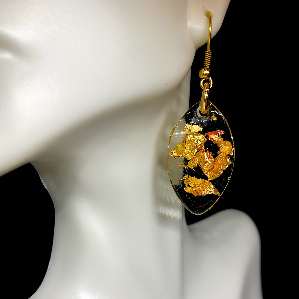 Gold leaf resin leaf earrings